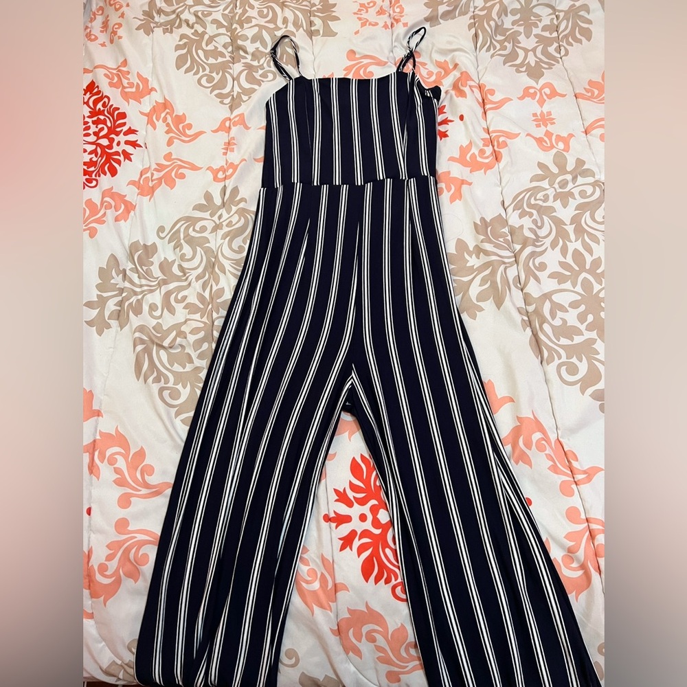 Striped Navy Blue and White Jumpsuit